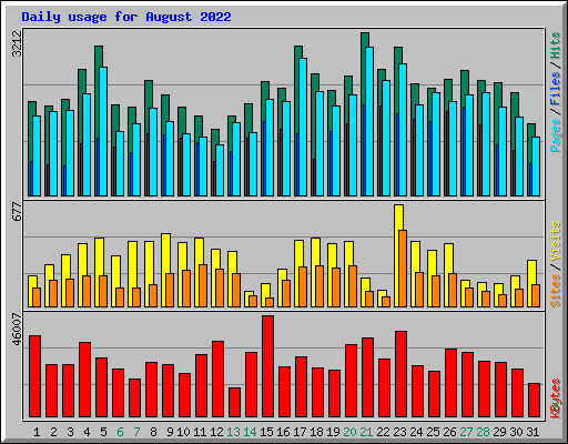 Daily usage for August 2022